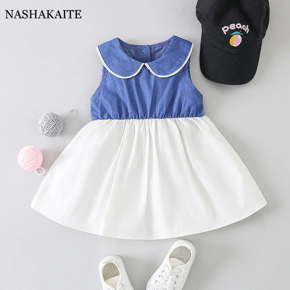 

Baby Girl Clothes Tutu Baby Girls solid color denim colorblock Dress Summer Party Princess Dresses Children Girls Clothing