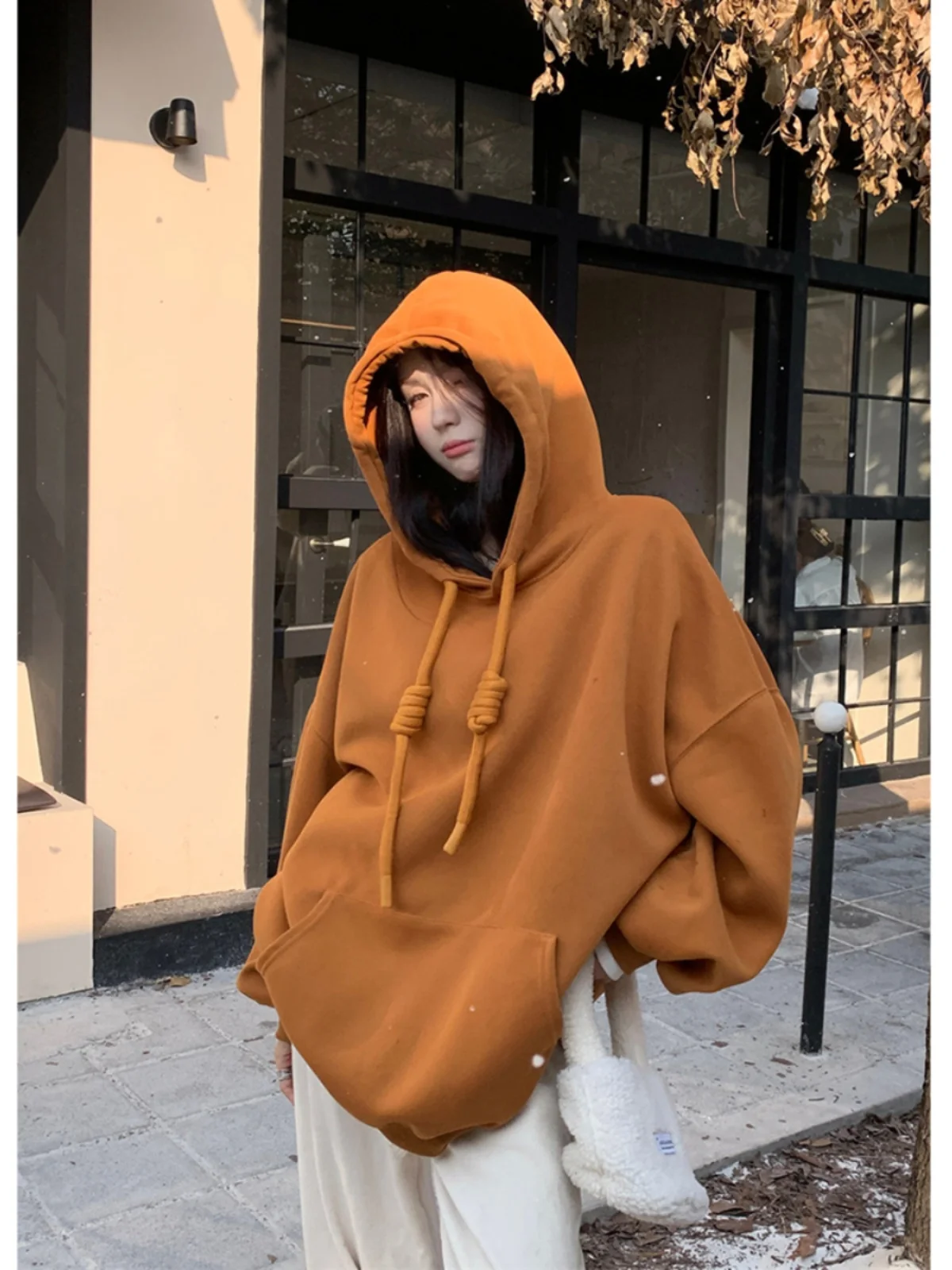 Pink Womens Clothing Vintage Street Sweatshirt Hooded Harajuku Y2K Letter Pullover Long Sleeves Warm Oversize Baggy Ladies Tops