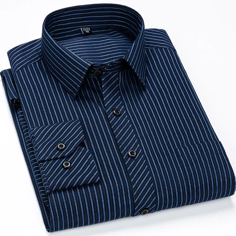 Plus Large Size 9XL 8XL 7XL 6XL 5XL Slim Fit Mens Business Casual Long Sleeved Shirt Classic Striped Male Social Dress Shirts