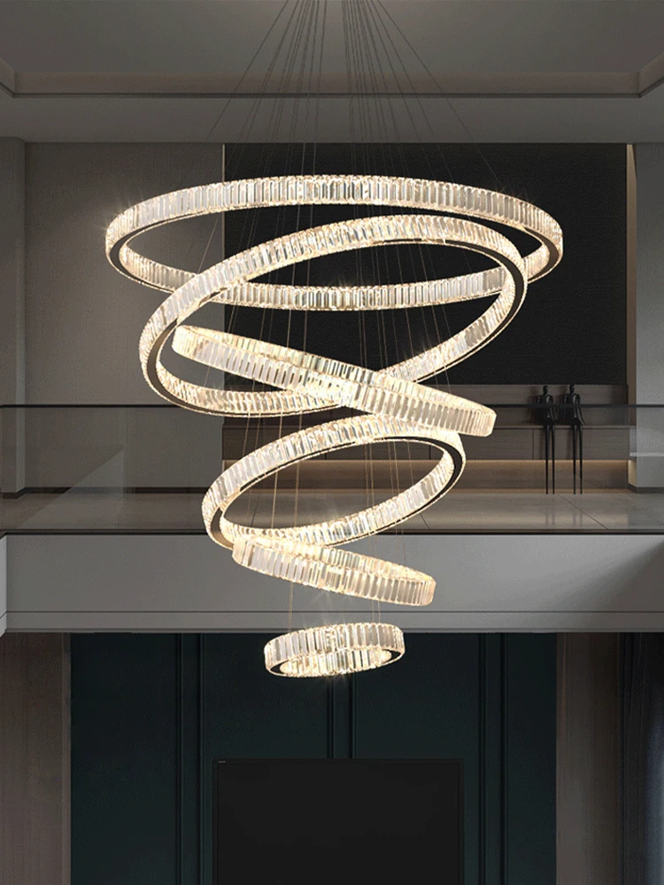 

Large Chandelier Of villa Duplex Building Modern Simple And Tall Hollow Building Staircase Crystal Chandelier Of Living Room