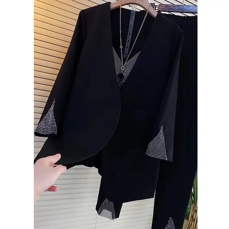 Imagem -06 - Terno de Escritório com Lantejoulas Feminino Conjunto de Peças Colete Blusa e Calça Blazer Jaqueta Roupa para Senhoras Roupas de Trabalho Tamanho Grande 2xl6xl