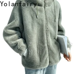 YOLANFARIY 100% Wool Rea Fur Coat  Women Sheep Shearing Winter Coats Womens Clothing Short Styel 2024 Fashion Tops Шуба Женская