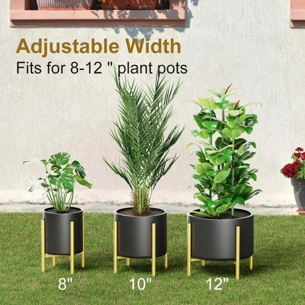 1PC Golden Adjustable Plant Stand Fits 7-13inch Pots Mid-Century Modern Metal Plant Holder Indoor Outdoor Corner Floor Pot Stand