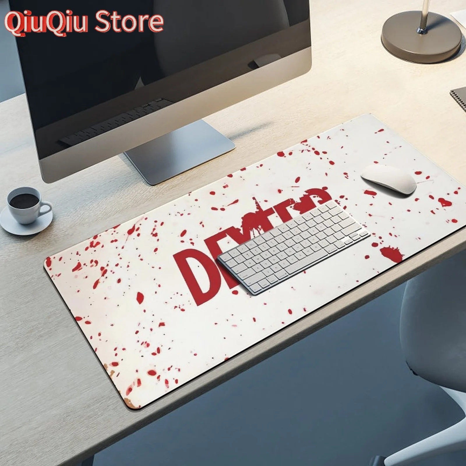 لوحة ماوس ولوحة مفاتيح كبيرة جدًا بتصميم مستوحى من برنامج Dexter TV Show - سجادة مكتب لمشهد الجريمة الحمراء مع شعار Dexter، Dura