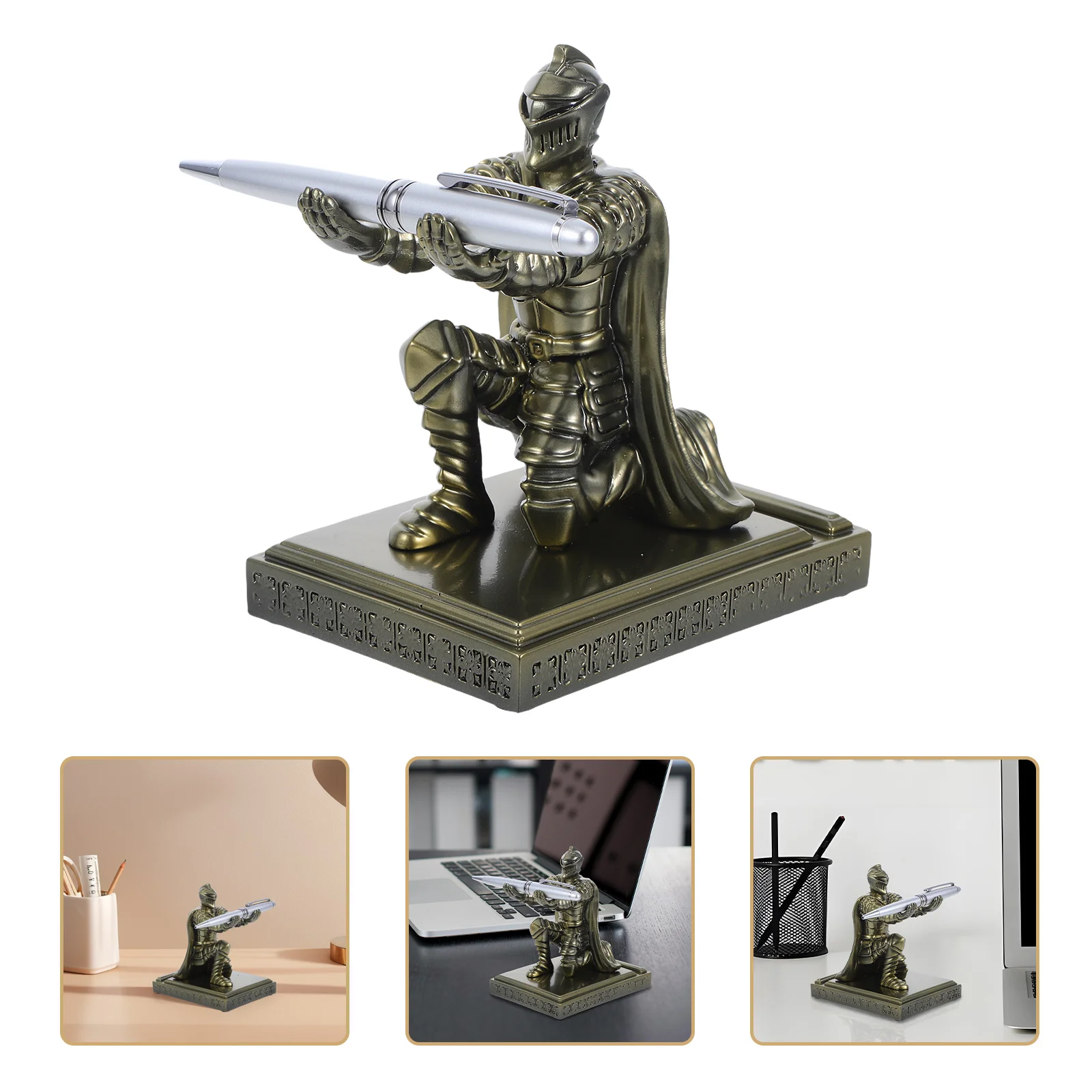 Knight Pen Holder Statue Soldier Desk Unique Accessories Office Retro Pencil Stand