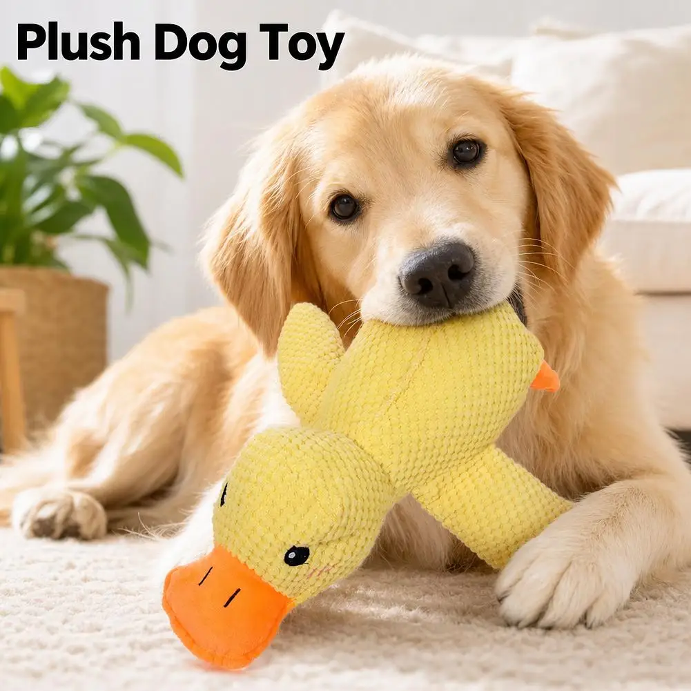 Yellow Duck Toy Plush Chew Resistant Dog Toy With Quacking Sound Teeth Grinding Relief Soft Companion For Small Large Dog Cat