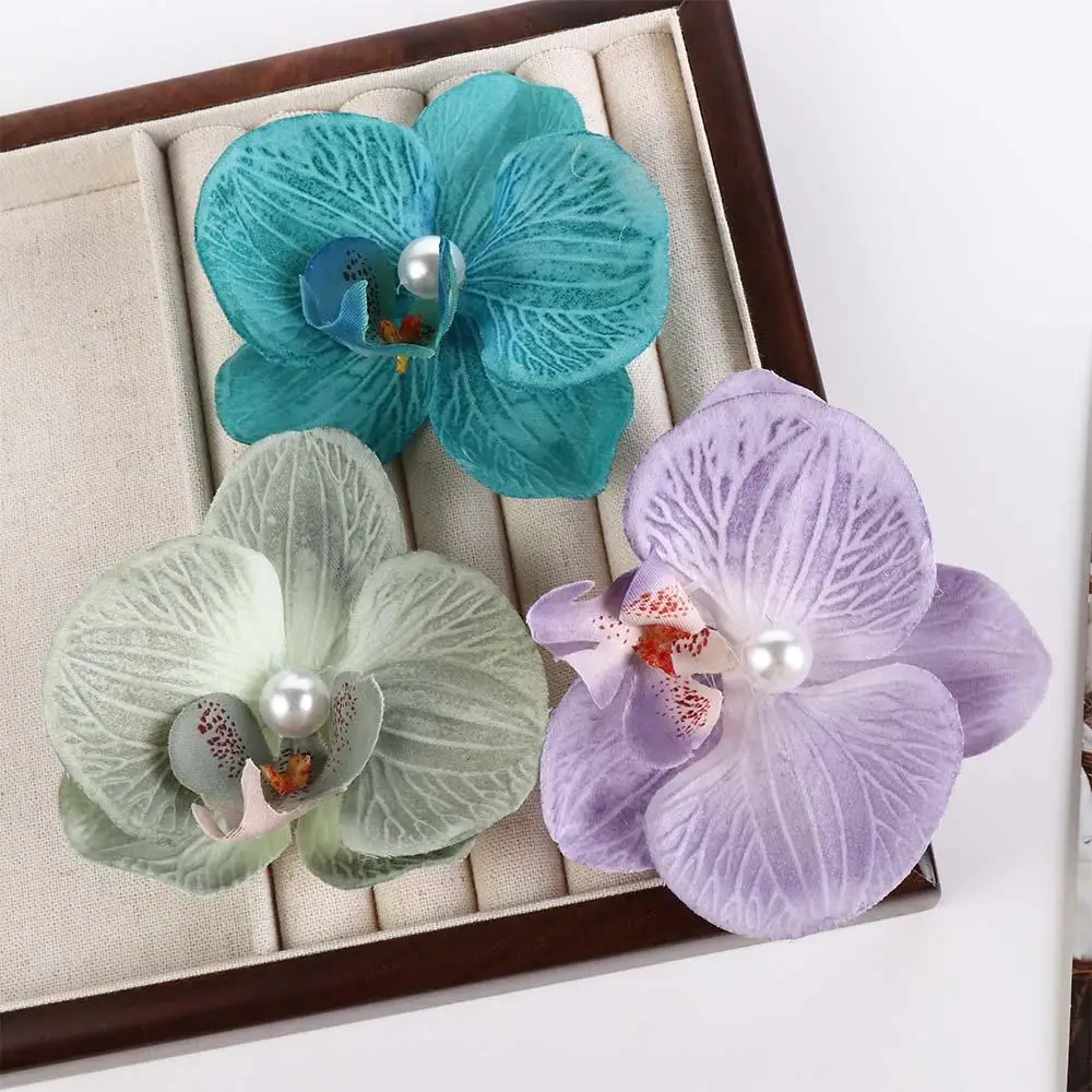 Pink Orchid Flower Hair Clip Hair Ornament Headdress Orchid Hairpin Hair Accessories Side Barrettes Bohemia Barrettes