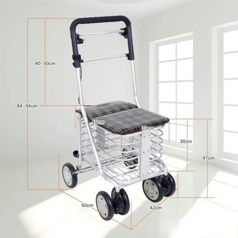 Portable Folding Shopping Walker - Reinforced Aluminum Alloy Trolley with Universal Wheels, Mobility Aid for Elderly