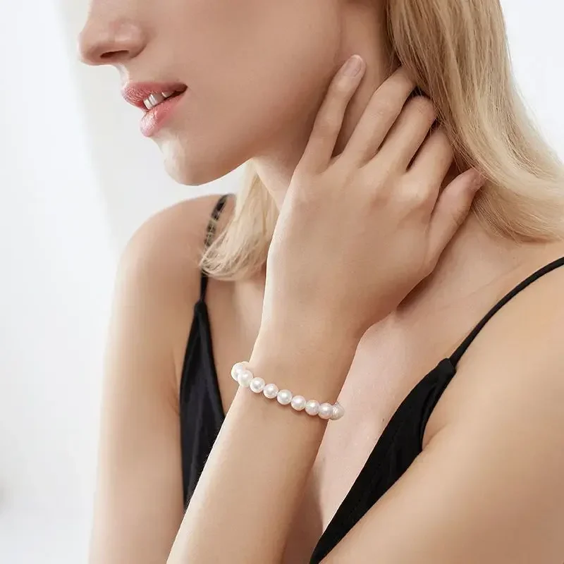 Natural White Pearl Bracelet Women's Hand String Pure Genuine Shell Round Beads For Girlfriend Mother Gifts High-grade Jewelry