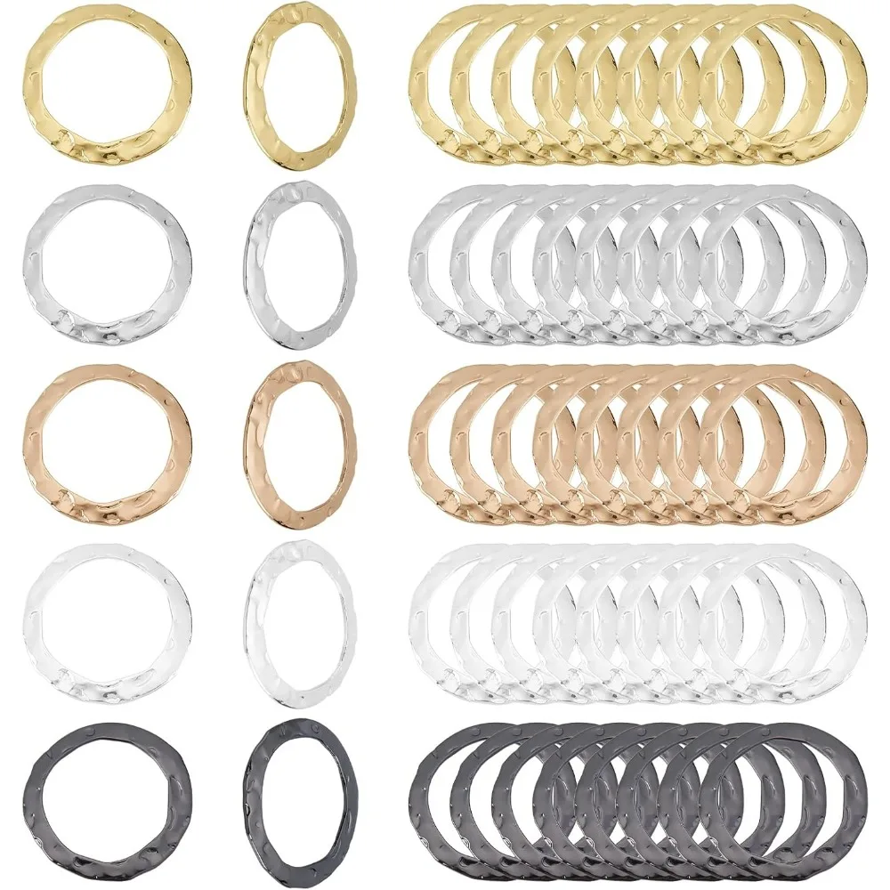 60 Pcs 5 Colors Brass Hammered Circle Link 0.63 inch(16mm) Brass Hammered Linking Rings Pendant Tibetan Style Metal Circles