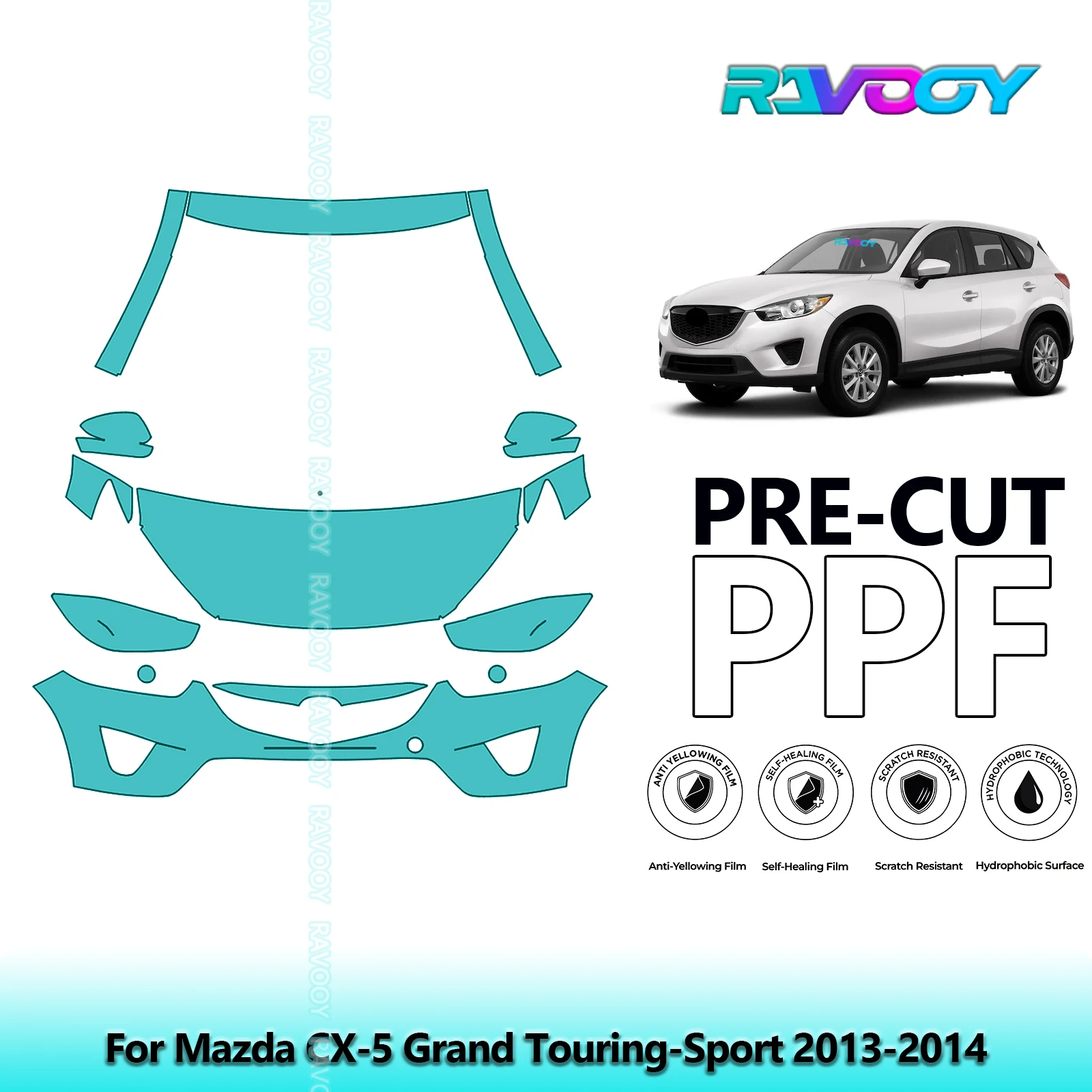

8.5Mil Precut Paint Protection Film PPF Clear Bra Front Kit For Mazda CX-5 Grand Touring-Sport 2013-2014
