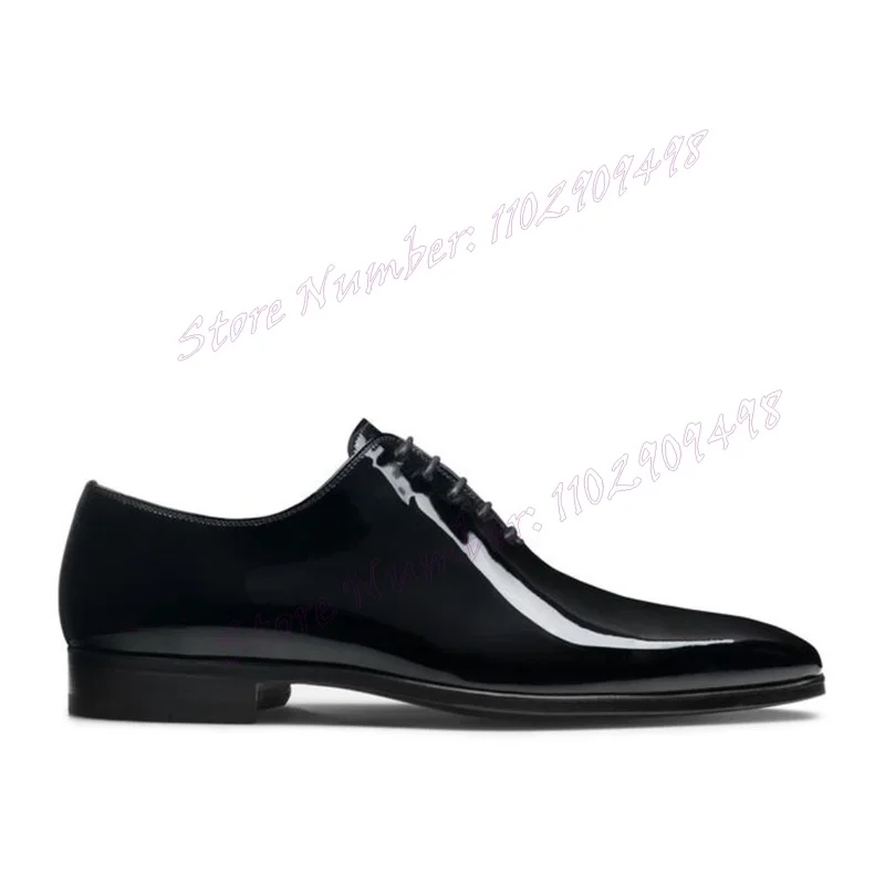 Black Patent Leather Men's Derby Shoes Chunky Heel Handmade Business Office Dress Shoes for Men Party Shoes Zapatos Para Hombres