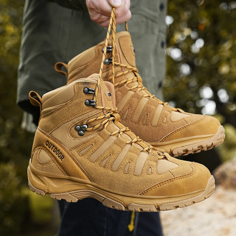 High-top Men's Hiking Boots Outdoor Field Combat Training Shoes Anti-slip Trekking Hunting Sneakers Waterproof Casual Work Boots
