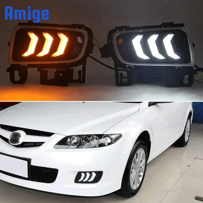 

Car LED Daytime Running Light For Mazda 6 2005-2008 Dynamic Yellow Turn Signal Auto DRL Daylights Lamps Blue Running Car Foglamp