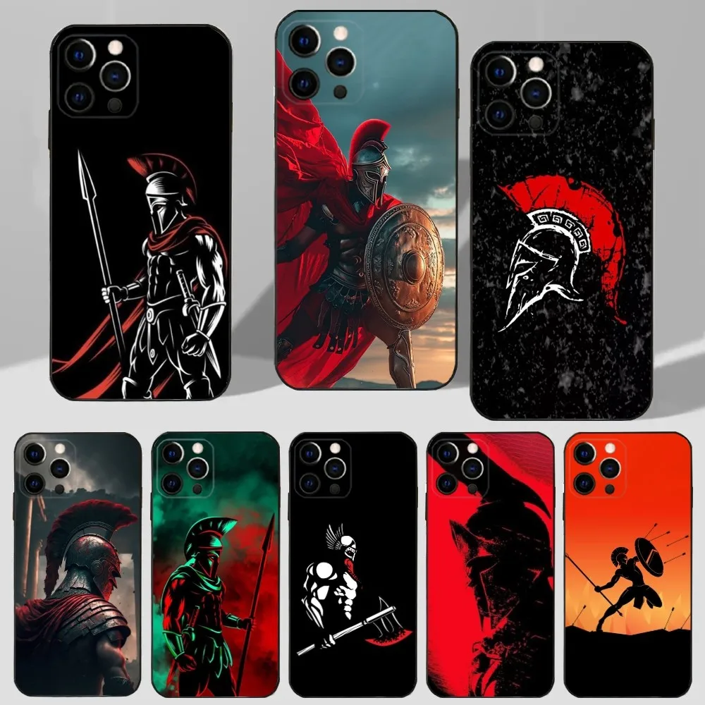 Spartan Warriors Phone Case For iPhone 16,15,14,13,12,11 Plus,Pro Max,XS,X,XR,SE,Mini,8,7 Soft Silicone Black Cover