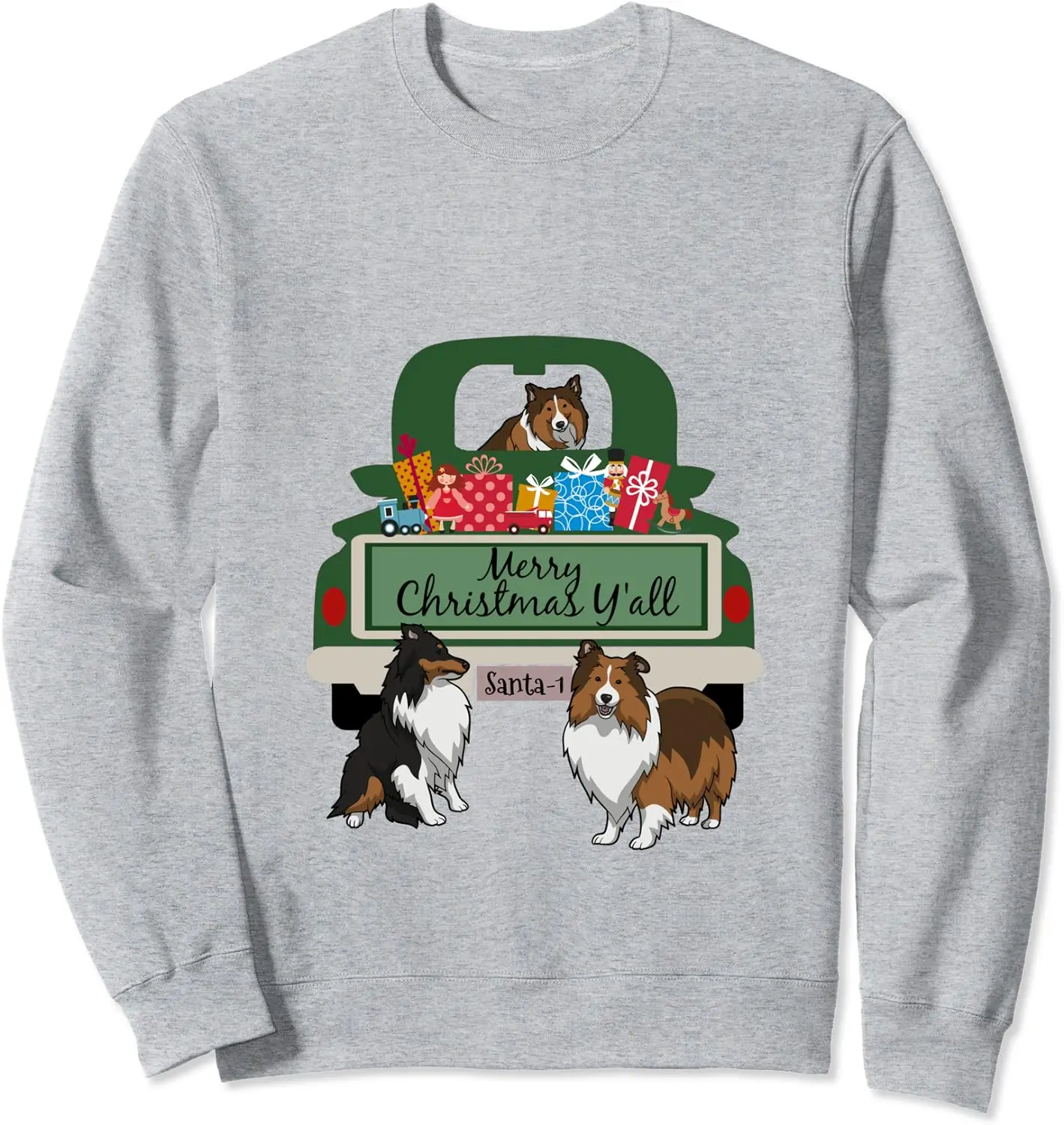 Merry Christmas Y'all Sheltie Christmas Dog Lovers Gift T-Shirt 100% Cotton O-Neck Long Sleeve Casual Mens T-shirt Size S-3XL