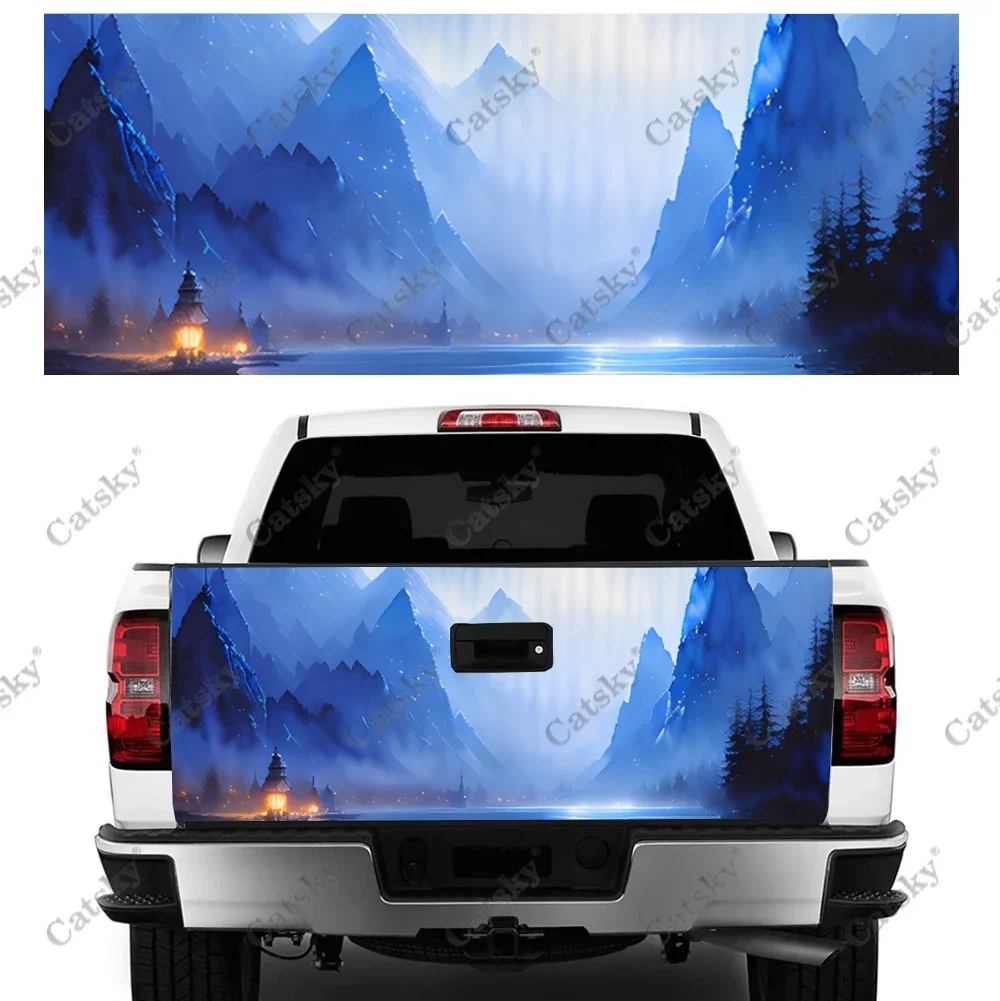 Landscape Scenery Blue Car Tail Trunk Protect Vinly Wrap Sticker Decal Car Hood Decoration Sticker for SUV Off-road Pickup