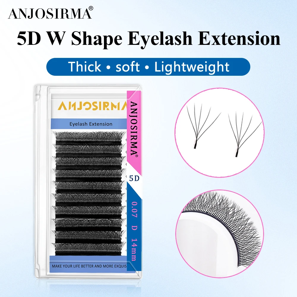 ANJOSIRMA 5D W Shaped Eyelashes Extensions Natural Faux Mink Eyelashes, Soft Professional Fan False Eyelashes Premade lashes