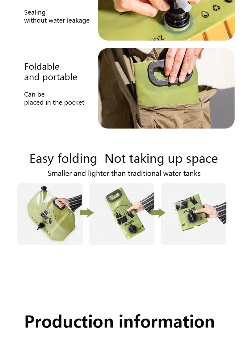 BISINNA Outdoor Mini Folding Water Bag Camping 8L Large Capacity Portable Water Bag Thickened Soft Food Grade Water Storage Bag