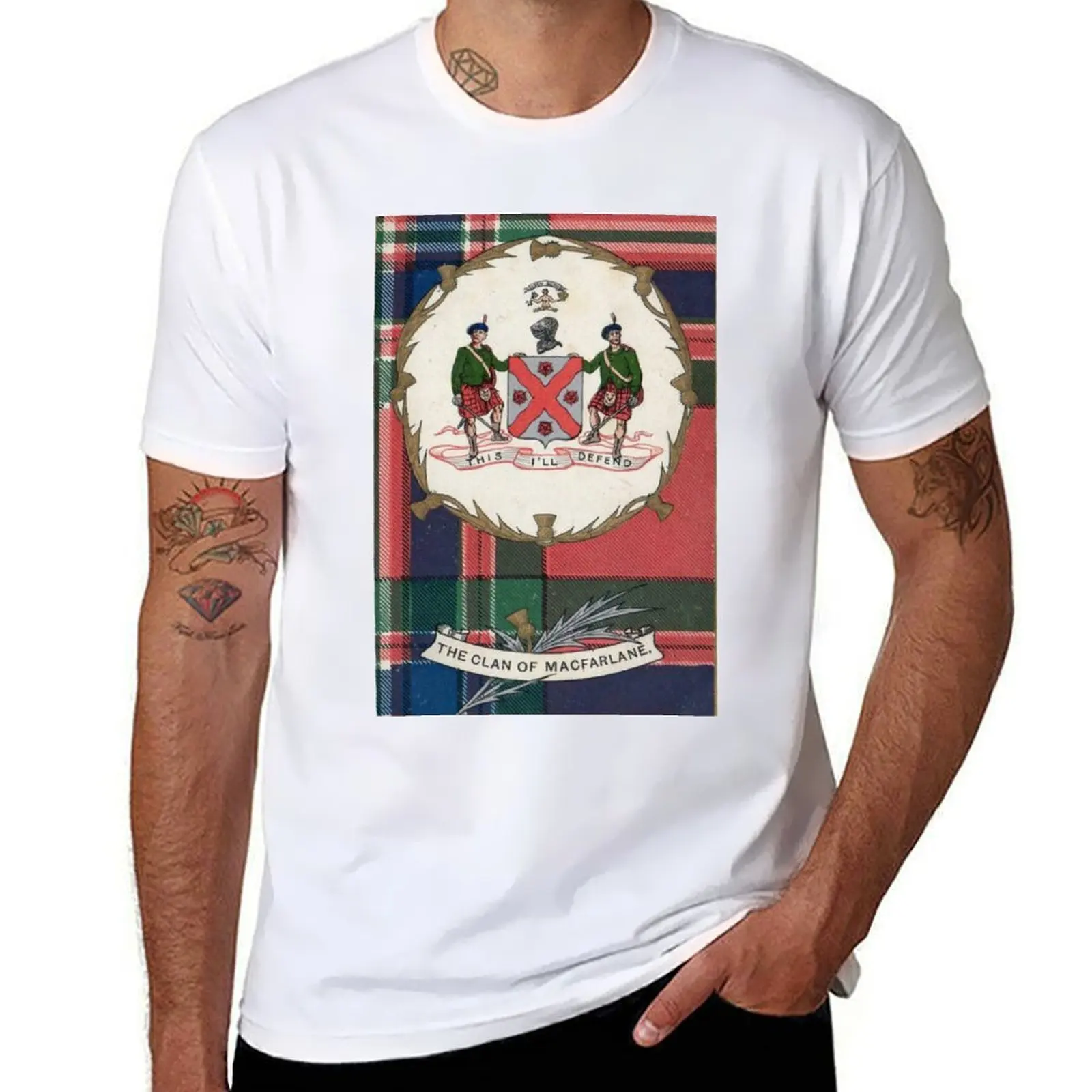 

Clan MacFarlane Vintage Tartan Crest Badge T-Shirt t shirts for man pack white man t shirts cotton T-Shirt