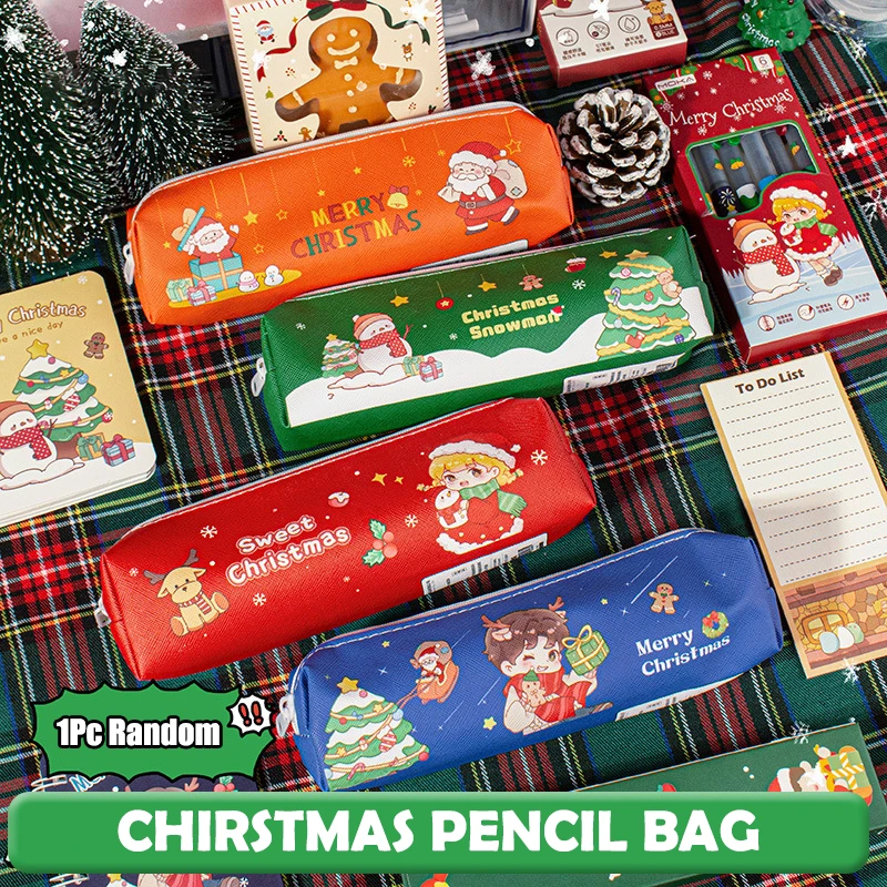 1 PCS Random Large Capacity Pencil Organizer Aesthetic Christmas Kawaii Stationery Pouch Children's Student School Supplies