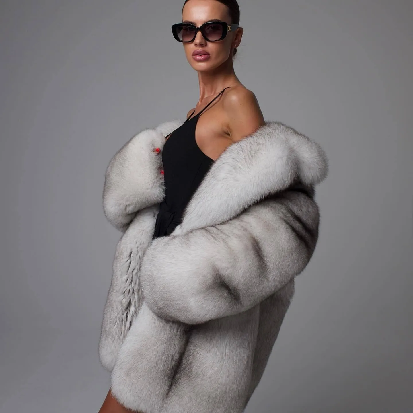 Women Real Blue Fox Fur Coat Natural Full Pelt Lapel Jacket Winter Long Overcoat warmth fluffy authentic genuine fur coats