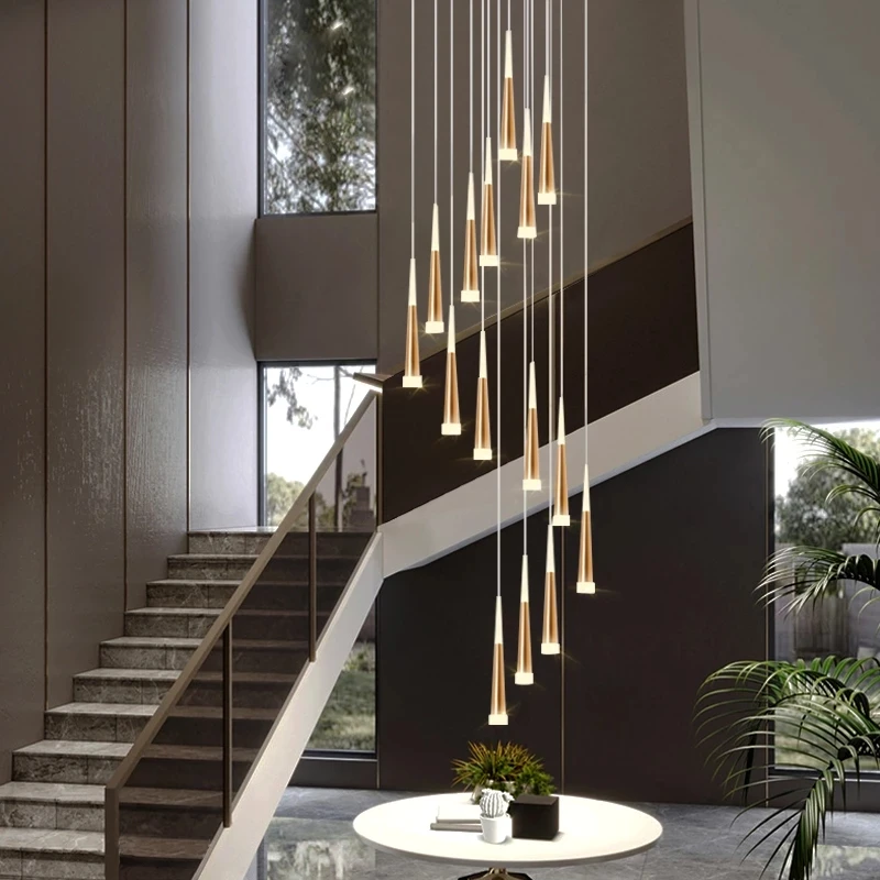 Black Stair Chandelier Modern Duplex Architecture Interior Decoration Living Room Dining Room Ceiling Chandelier Led Light Line