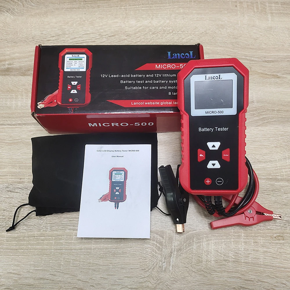 12V Car Battery Tester  Lancol Micro 500 40-3000 CCA Lithium Battery Test Lead Acid Battery Analyzer LED Display