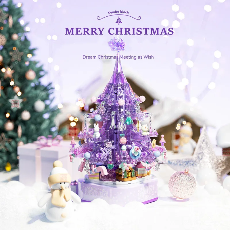 SEMBO Fantasy Christmas Tree Light Music Box Building Blocks MOC Sweet Cake Cup Model Bricks Toys Romantic Gifts for Girlfriend