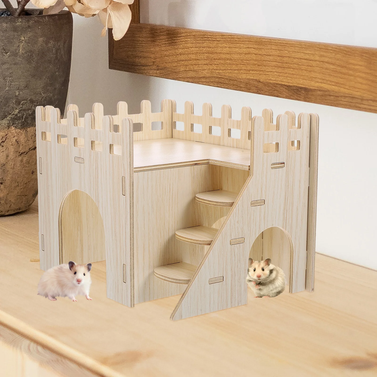 Guinea Pig Hideout House With Ramp Multi-chamber Small Animal Hut Rabbit Nest Wooden Hideout Hamster Cage Accessories