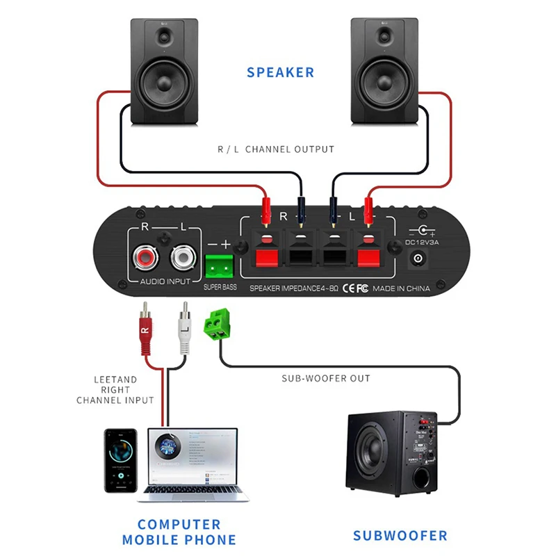 Xnyocn LP-838 Mini Áudio HiFi Bluetooth Compatível Amplificador de Potência Classe D Tpa3116 Amplificador Digital 50W * 2 Áudio Doméstico Carro USB/AUX IN