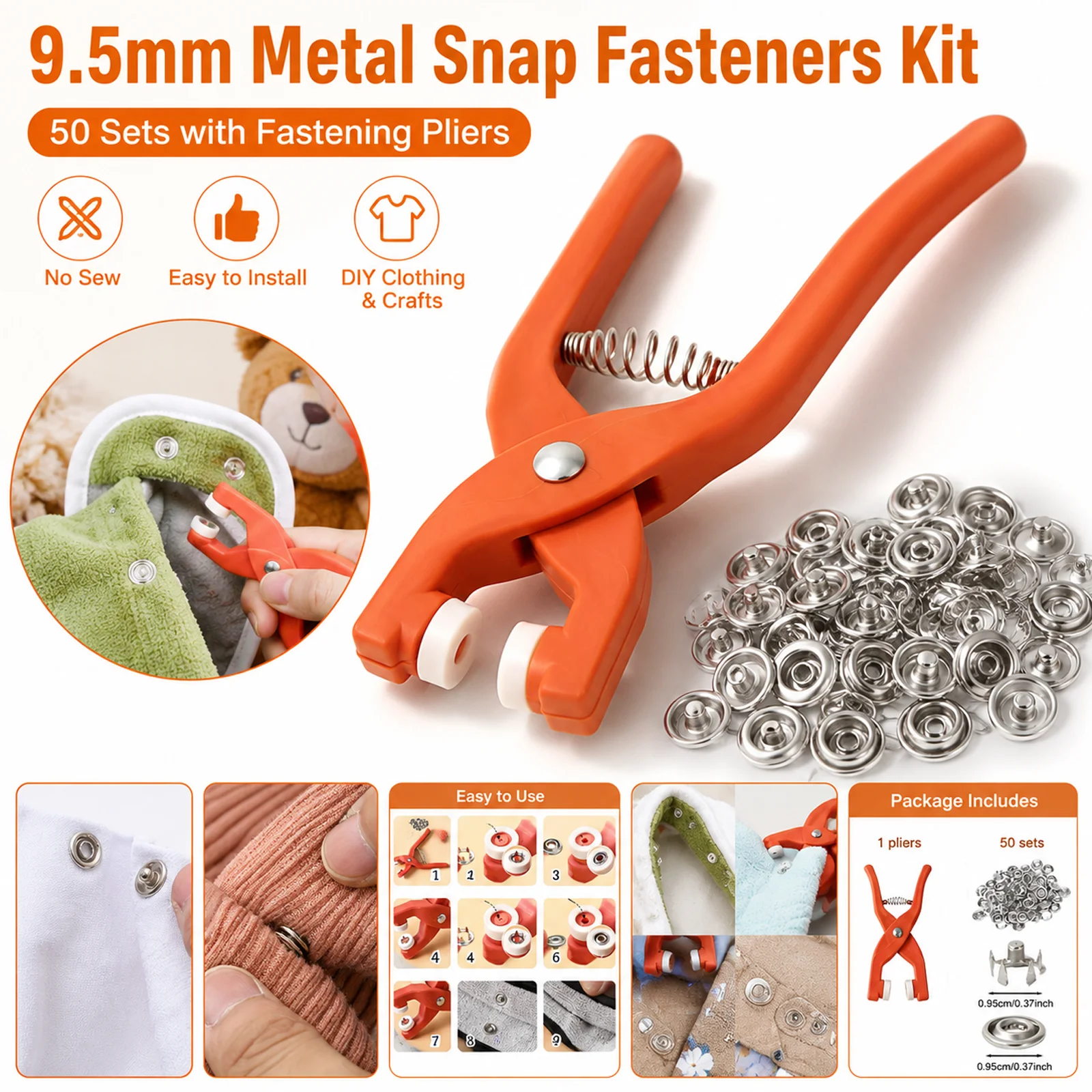 Snap Fastener Set - Набор металлических кнопок-застежек 9,5 мм, 50