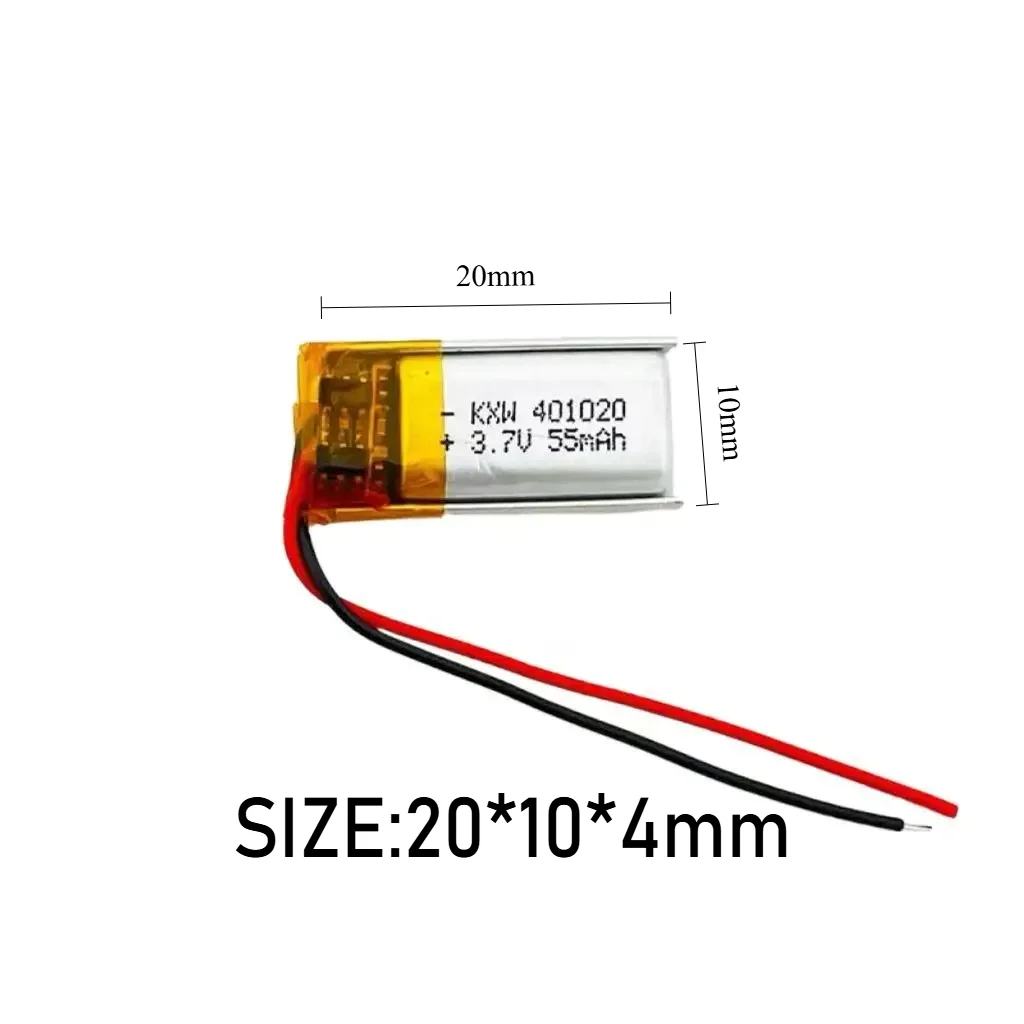 401020 3.7V Bateria litowo-polimerowa 55mAh, akumulator do zegarków, urządzeń kosmetycznych, słuchawek Bluetooth, kijek do selfie, smartwatcha — zdjęcie produktu 3