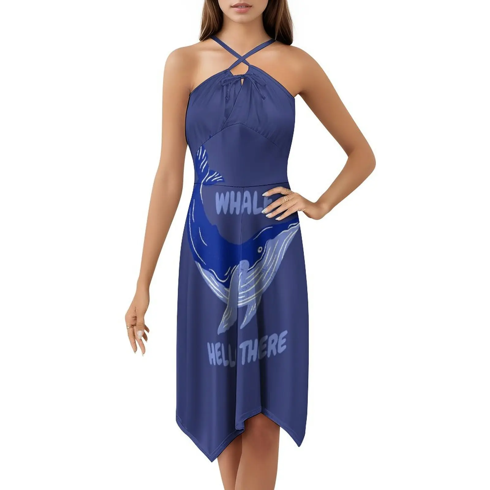 الحوت مرحبا هناك فستان قصير نمط Preppy للنساء ألف خط فضفاض صالح فستان يوم غير رسمي الحوت مرحبا هناك الحوت البحر المحيط مساء