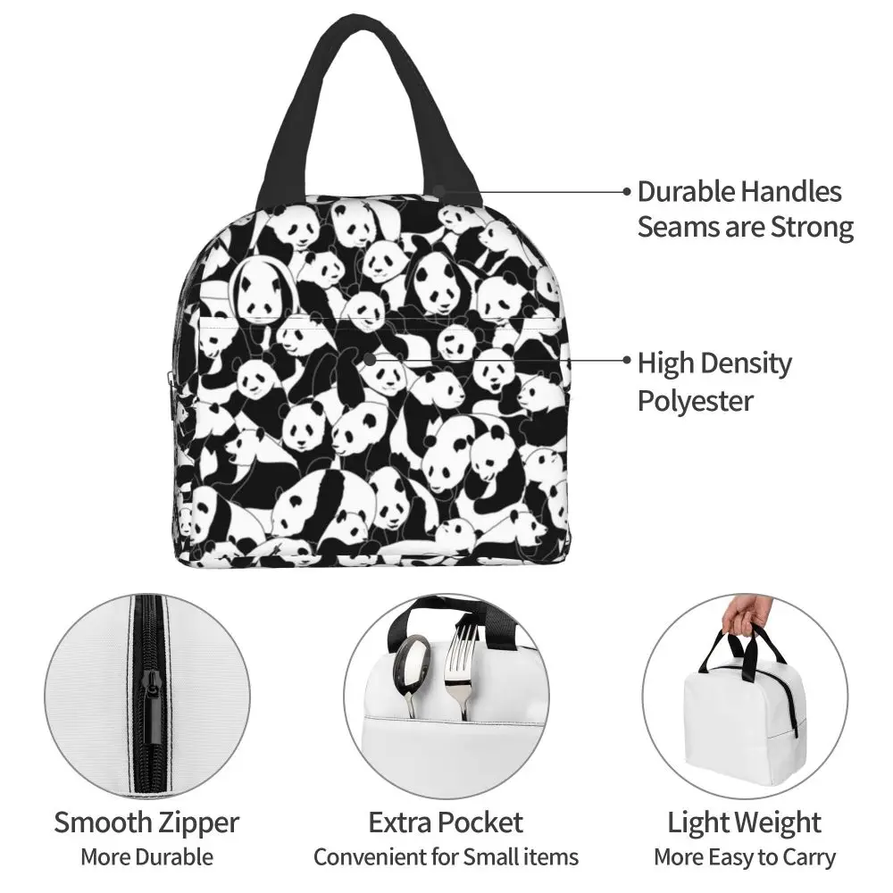 Cute Panda Insulated Lunch Bag for Women Portable Resuable Thermal Cooler Lunch Box Tote Office Picnic Travel Food Storage Bags