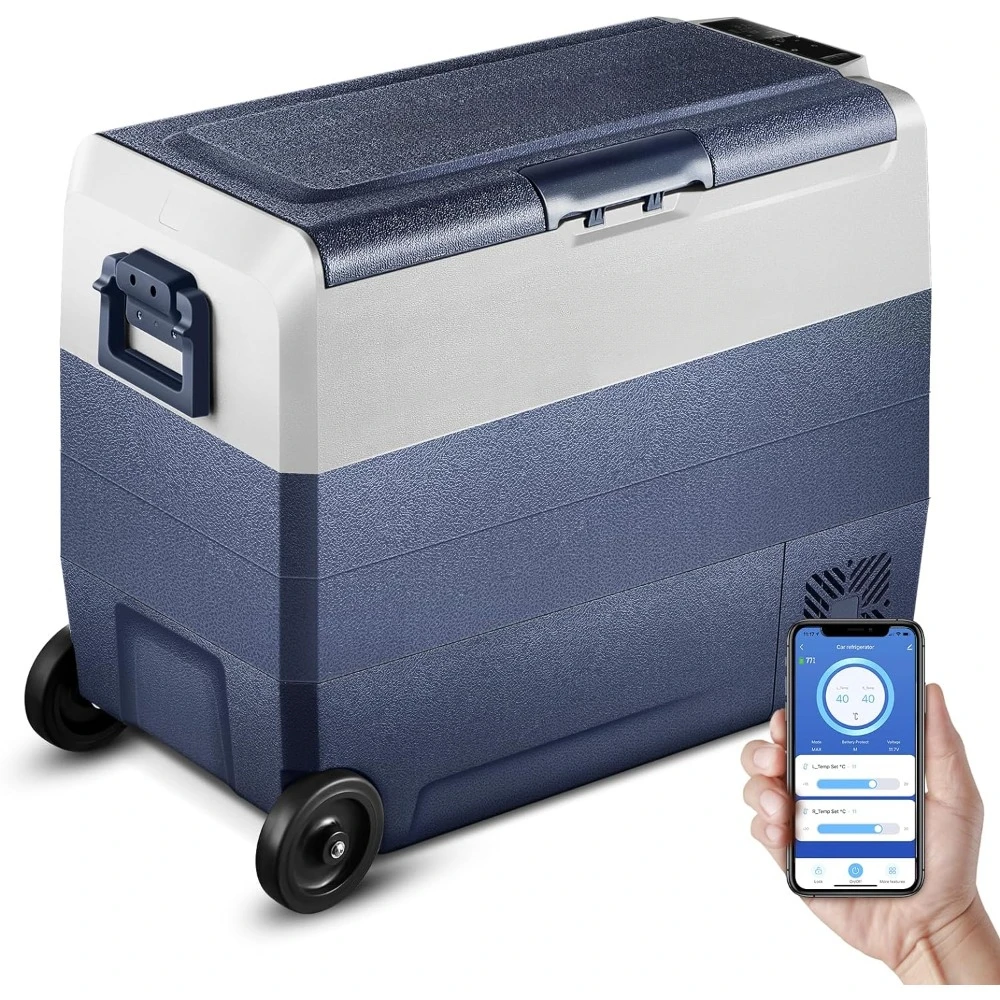 

RV Camping Cooler With Wheels Nature Hike Ice Box 64 Quart（60L）-4℉-68℉ Portable Freezer Car Fridge Dual Zone WiFi APP Control