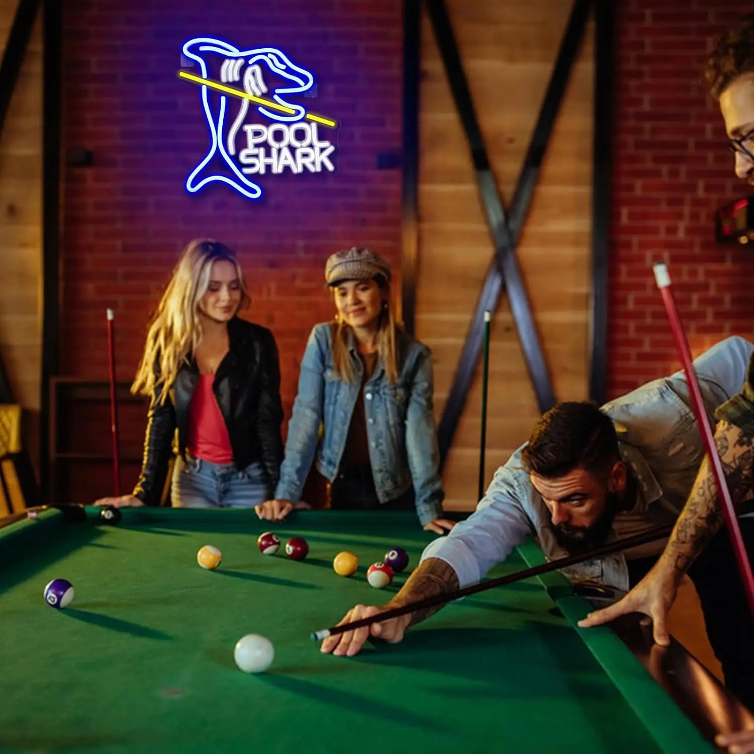 Pool Shark Neon Sign for Wall Decor dimmerabile Led Lights Signs biliardo LED Signs for Game Room Bar Pub Club Boys Gift