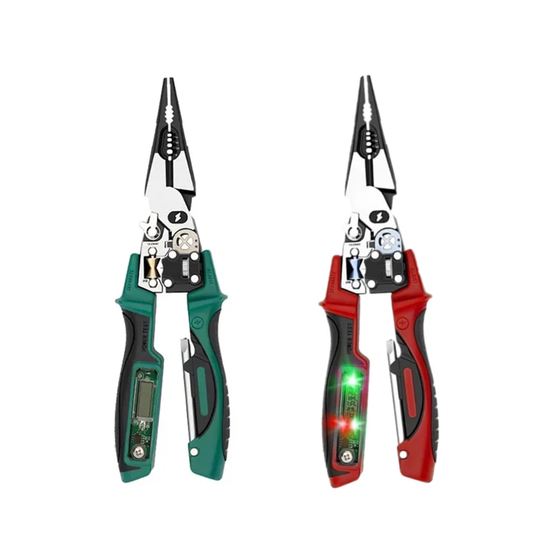 2026Electrician Pliers with Digital Voltage Tester, Multi-Function Wire Stripper & Cable Cutter, Heavy Duty Long Nose for Wiring