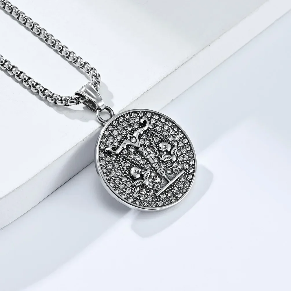 

Fashion 12 Constellations Full Diamond Stainless Steel Personality Trend Circular Pendant Men's and women's Necklace