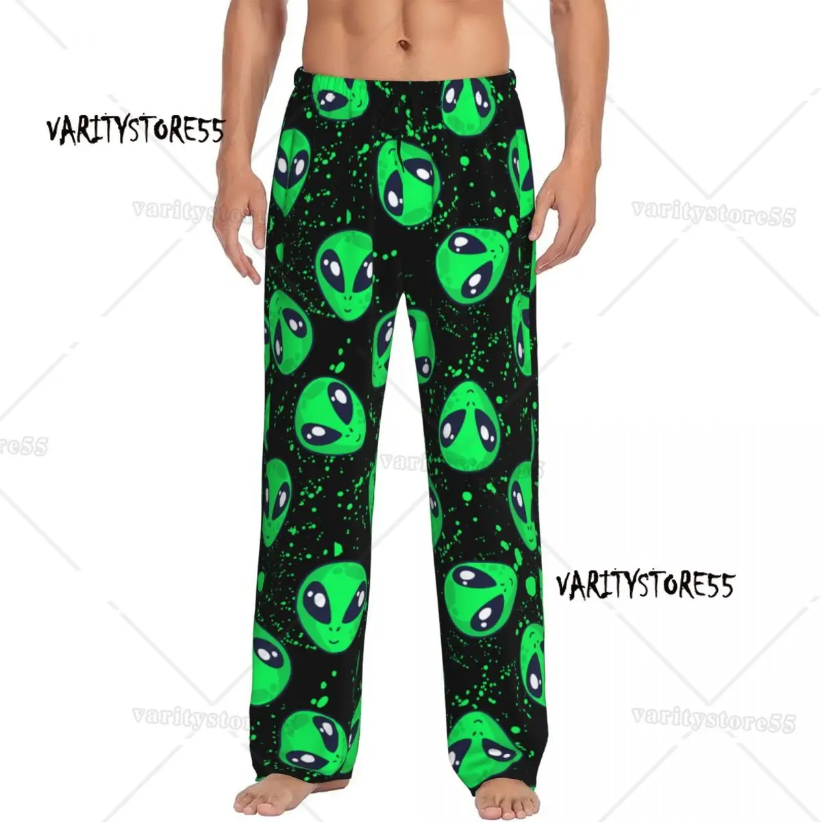 

Забавные зеленые пижамные штаны с изображением инопланетянина на заказ, одежда для сна для мужчин, эластичный пояс, штаны для сна с карманами