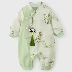 Autumn Baby Girl Outfits Newborn Boy Clothes Fashion Chinese Style Cartoon Cute Panda Long Sleeve Cotton Rompers Jumpsuits BC217