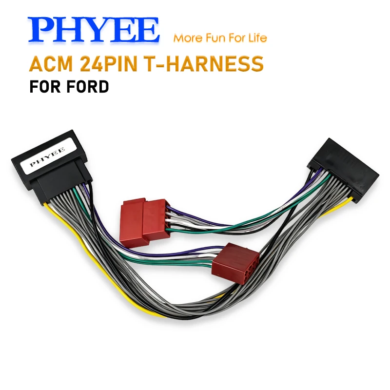 PHYEE ACM 24Pin T-Harness with ISO Breakout Cable for DSP Amp, SOT Lead for Ford F150 Focus Ranger Explorer Mustang, Plug & Play