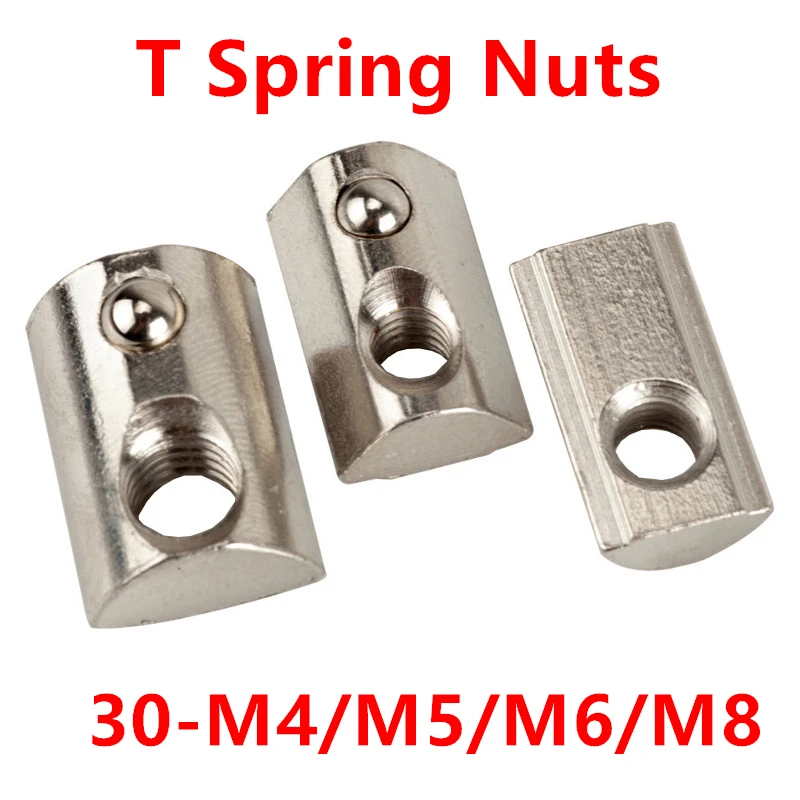 100/50pcs Aluminum Profile Extrusion 3030 CNC M4 M5 M6 M8 Half Round Elasticity T Spring Nut Ball Nut Roll-in T-nuts