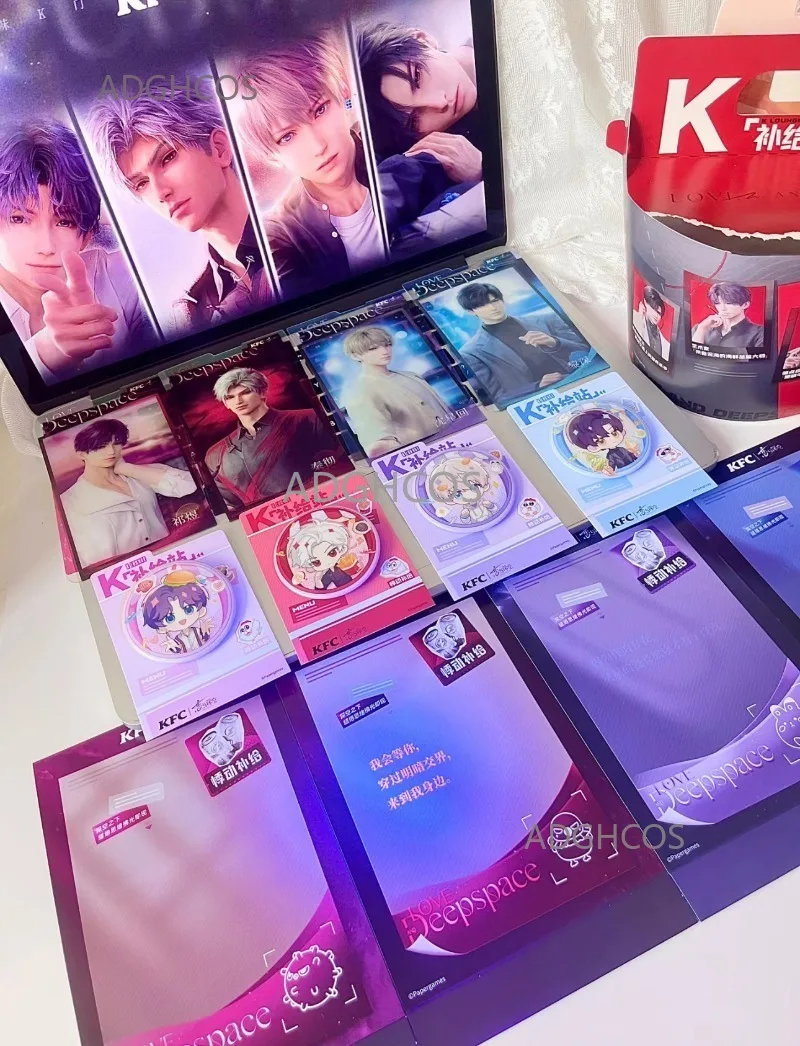 

Набор из 4 значков Love and Deepspace KFC Collab «It's Time to Be Happy» — официальная коллекционная карточная игра, подарок