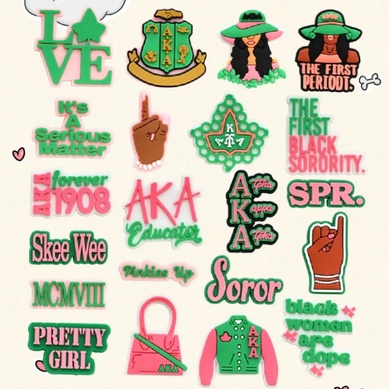 

21PcsGreen Care Sister No. Series Shoe Accessories Set Funny Period Care Menstrual Bag Pattern Holiday Gift for Sorority Sisters