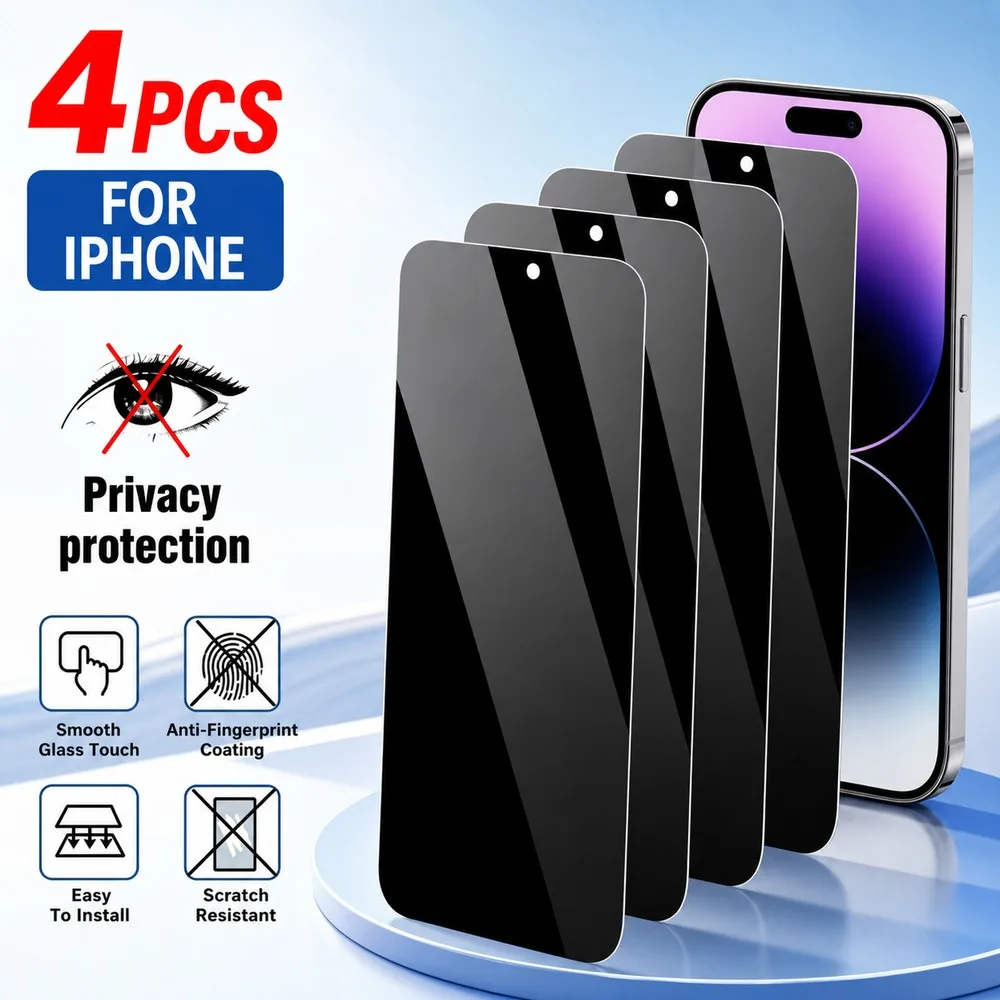 4 Stück Sichtschutz-Panzerglas für iPhone 18 17 16 15 Anti-Spy Displayschutzfolie für iPhone 14 13 12 11 Anti-Blaulicht Anti-Kratzer