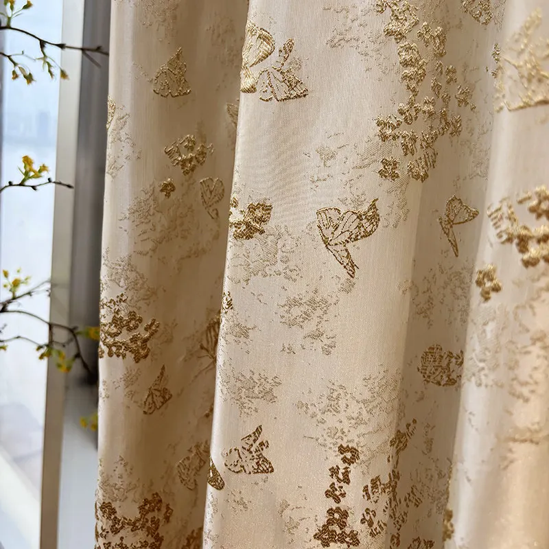 Butterfly Gold Three-dimensional Flower Jacquard Curtains for Living Room Bedroom French Window Balcony Customized Partition