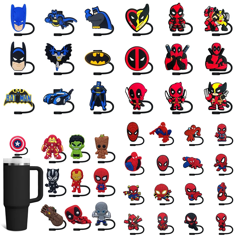 Hot Toys Marvel SuperHero 8-10MM Straw Cover Cap Straw Plug Splash Proof Drink Cup Straw Cap Accessories Charms Pendent Gift