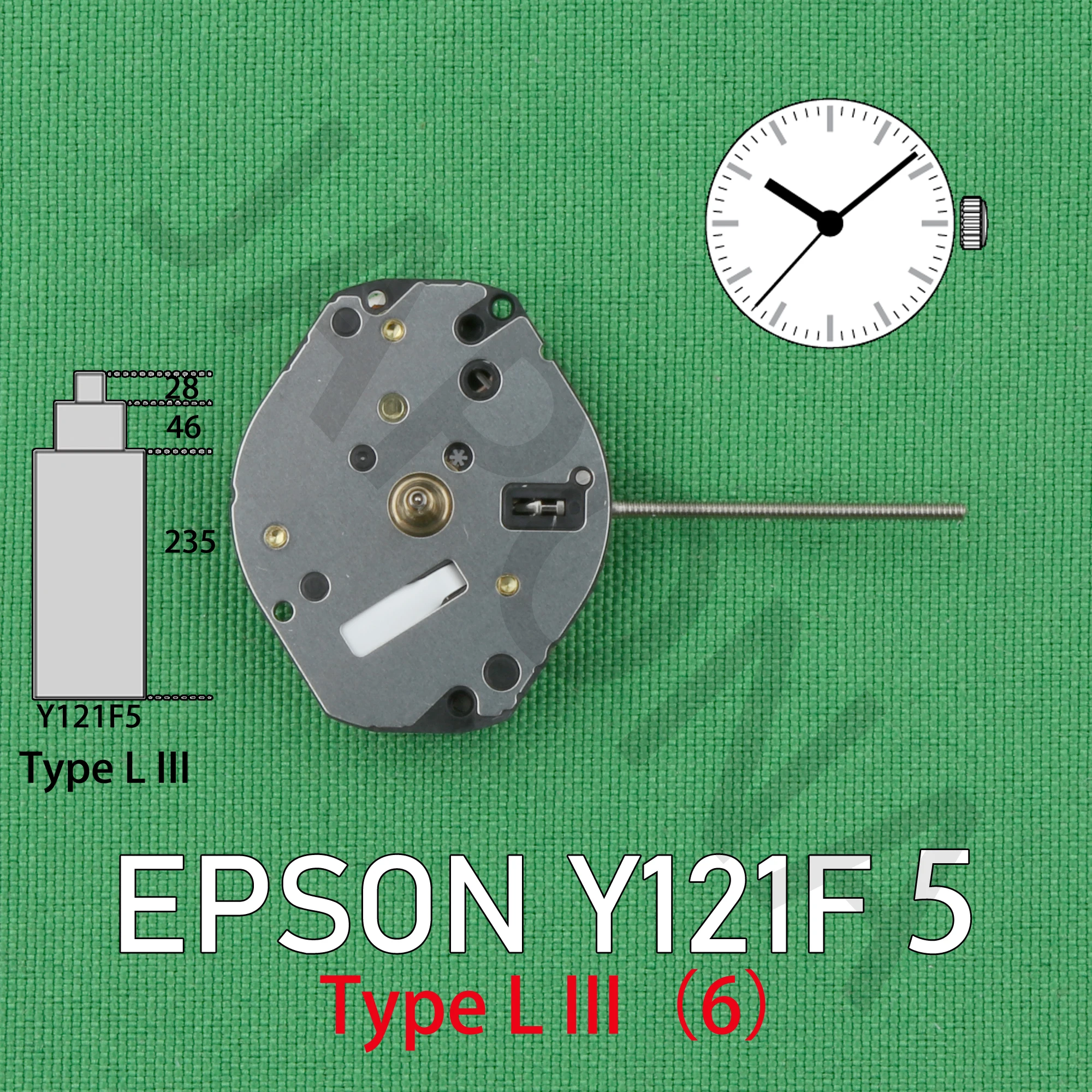 حركة ساعة كوارتز ، أنبوب أطول ، S.EPSON CORP NO JEWELS ، الرقم المكتوب لاحقًا هو 6 ، Y121F5