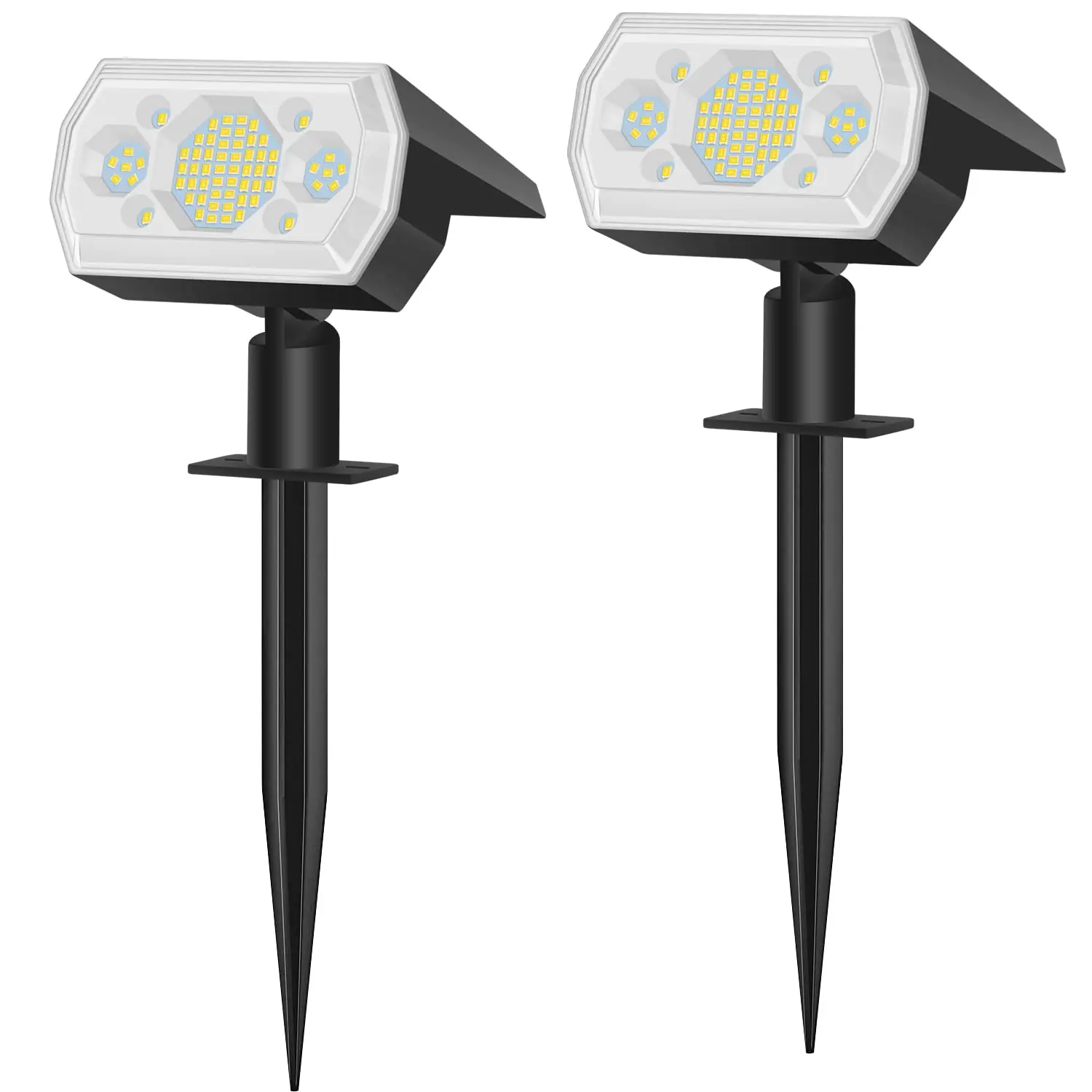 Solar Spotlight Outdoor 2 Pack, 64 LEDs Solar Lamp Outdoor Waterproof IP65, Solar Floodlight 180° Adjustable with 3 Modes, Solar